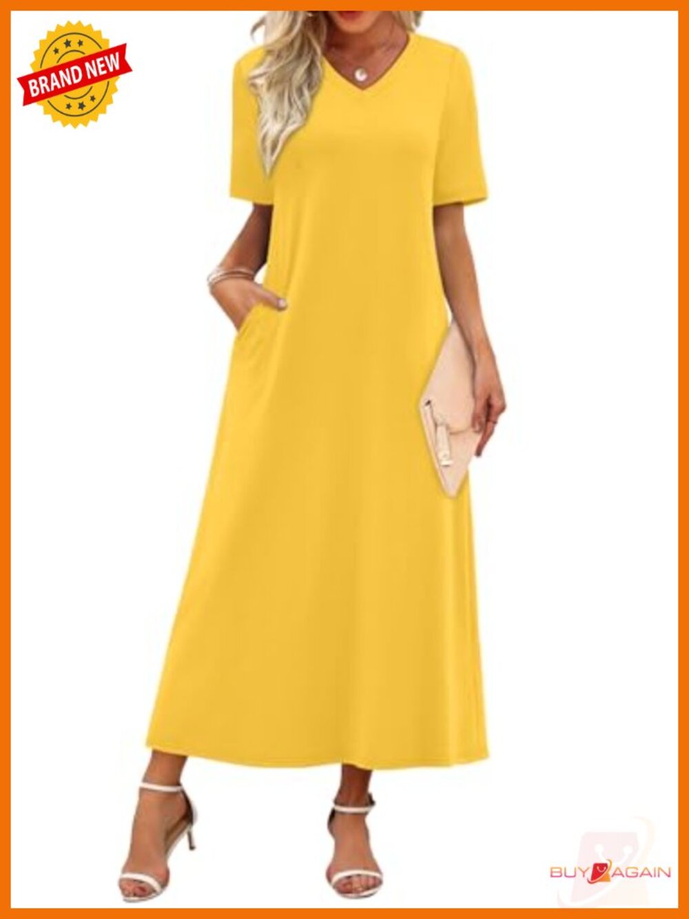 Womens Maxi Dress V Neck Short Sleeve Casual Summer Beach Vacation